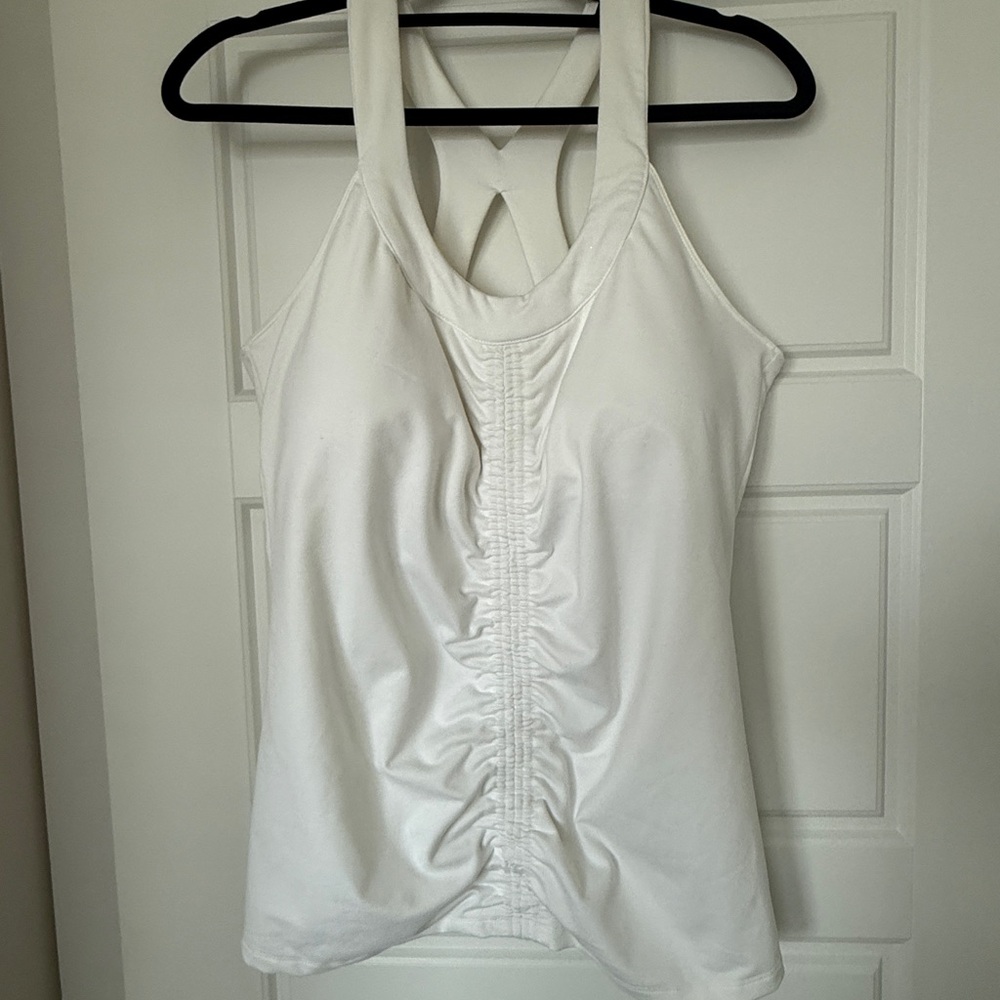 Soybu White Ruched Tank Top Cross Back Yoga Athletic Women's XL